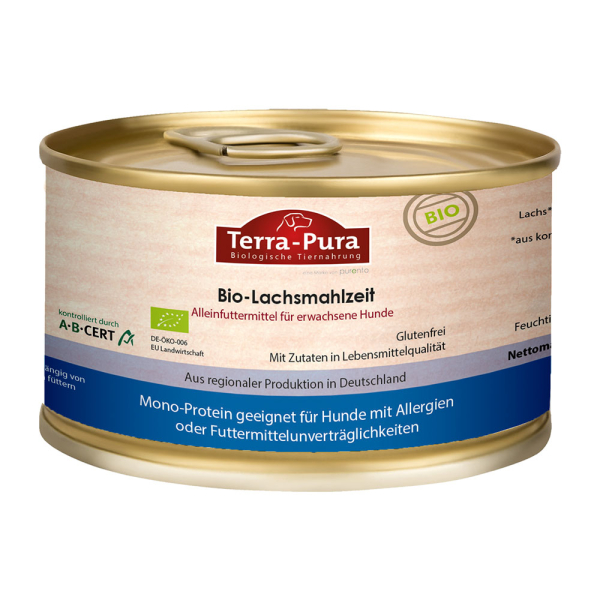 12 x Bio-Lachsmahlzeit für Hunde 200g Dose